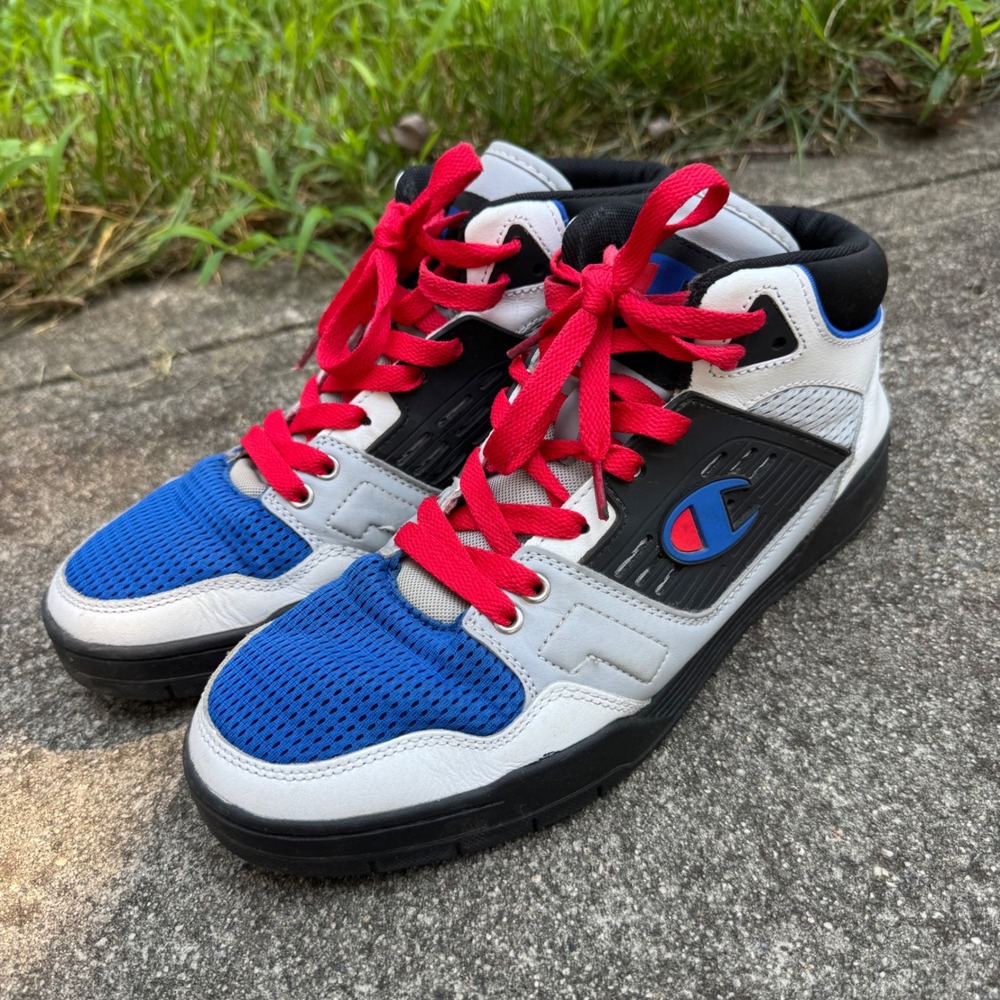 Champion 3 On 3 Block Sneakers Mens 10 White Blue Red High Top Basketball Shoes